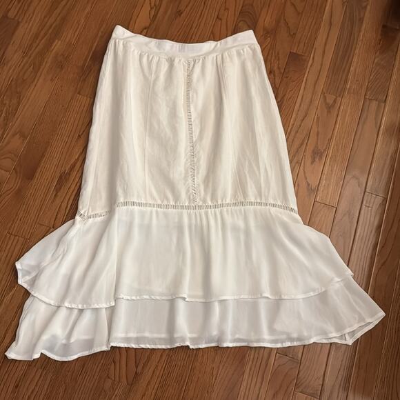 Chico's White Ramie Cotton Midi Skirt Pull-On Size 1/M - Picture 3 of 7